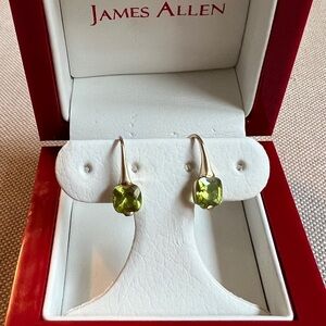 14K Gold Cushion green Peridot Hook earrings